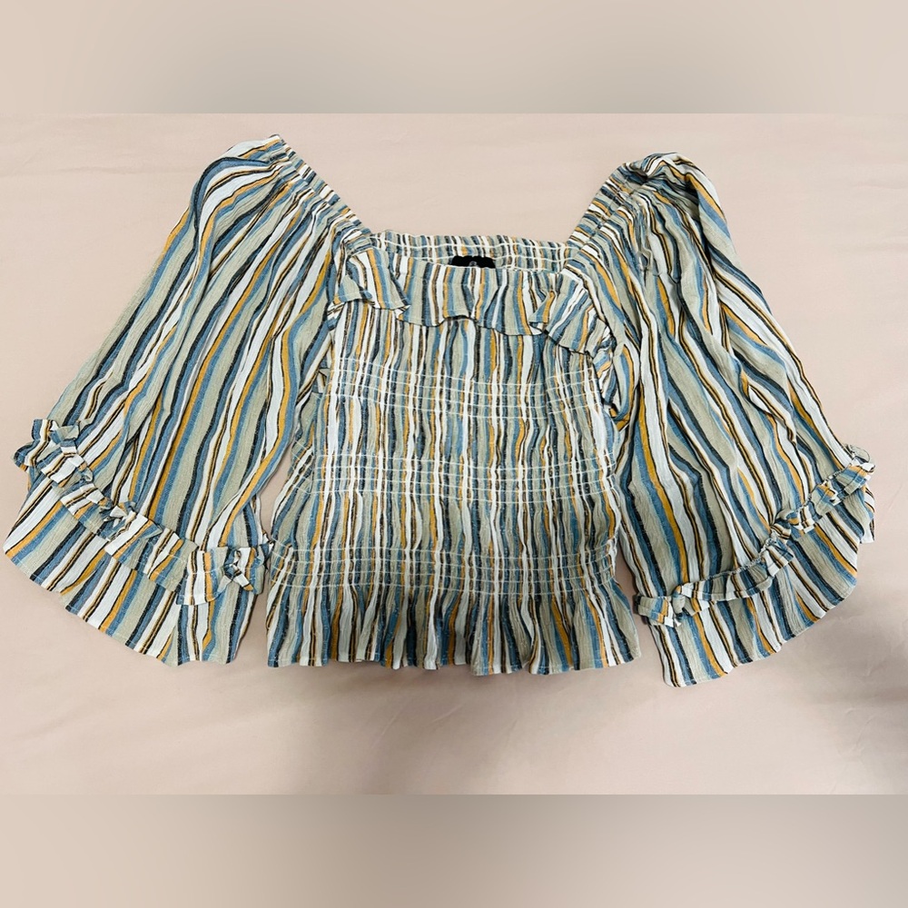 Romantic Gypsy Stripped Smocked Square Neck Top